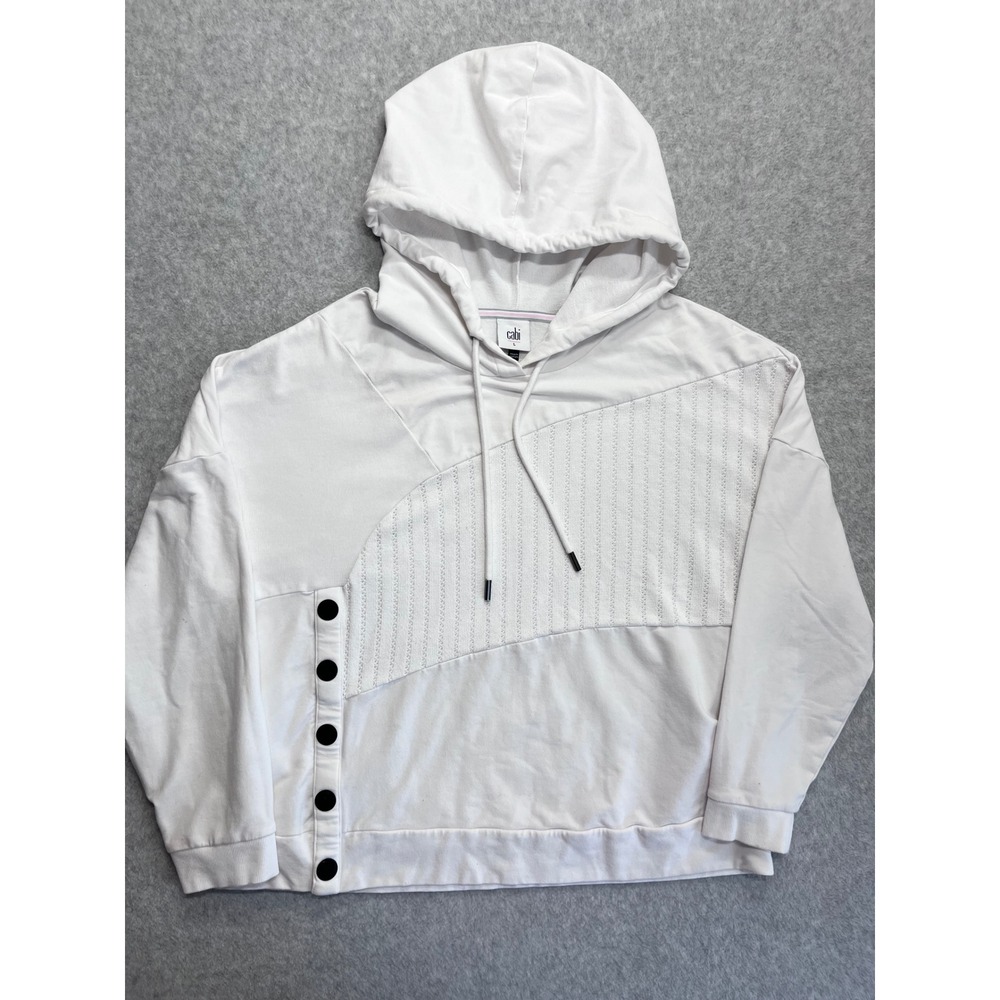 Cabi White Mixed Media Snap Button Side Hoodie Sweatshirt Relaxed Fit Size L